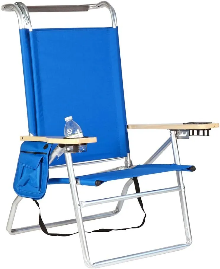 Deluxe 4 Reclining Positions Lightweight High Aluminum Beach Chair with Canopy Shade for Adults, Drink Holder, Storage Pouch
