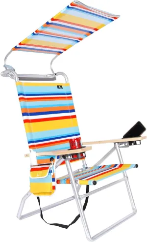 Deluxe 4 Reclining Positions Lightweight High Aluminum Beach Chair with Canopy Shade for Adults, Drink Holder, Storage Pouch