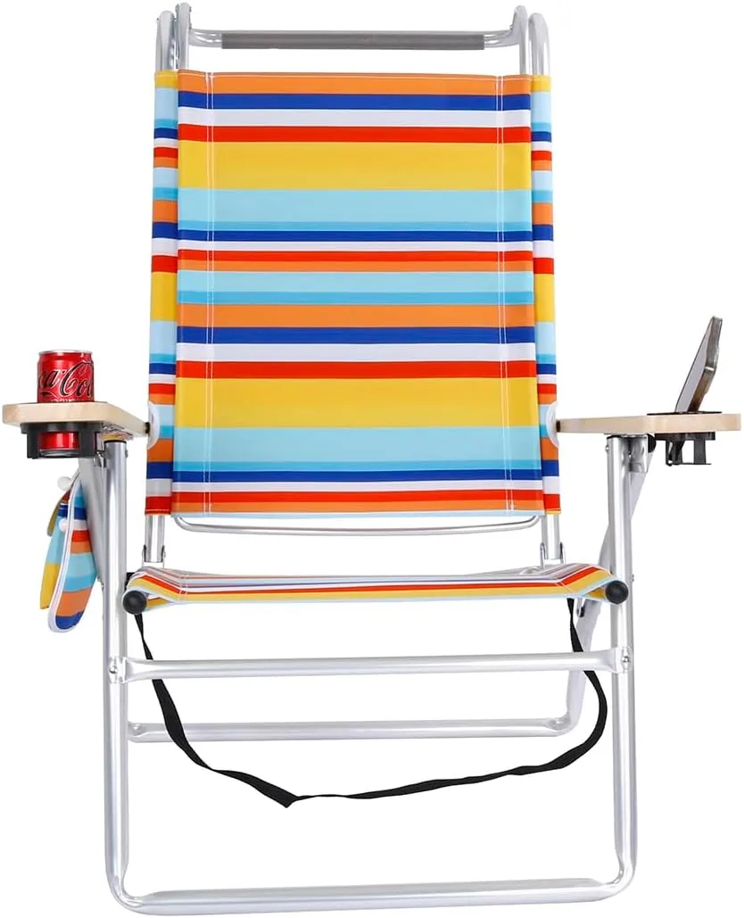 Deluxe 4 Reclining Positions Lightweight High Aluminum Beach Chair with Canopy Shade for Adults, Drink Holder, Storage Pouch