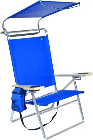 Deluxe 4 Reclining Positions Lightweight High Aluminum Beach Chair with Canopy Shade for Adults, Drink Holder, Storage Pouch