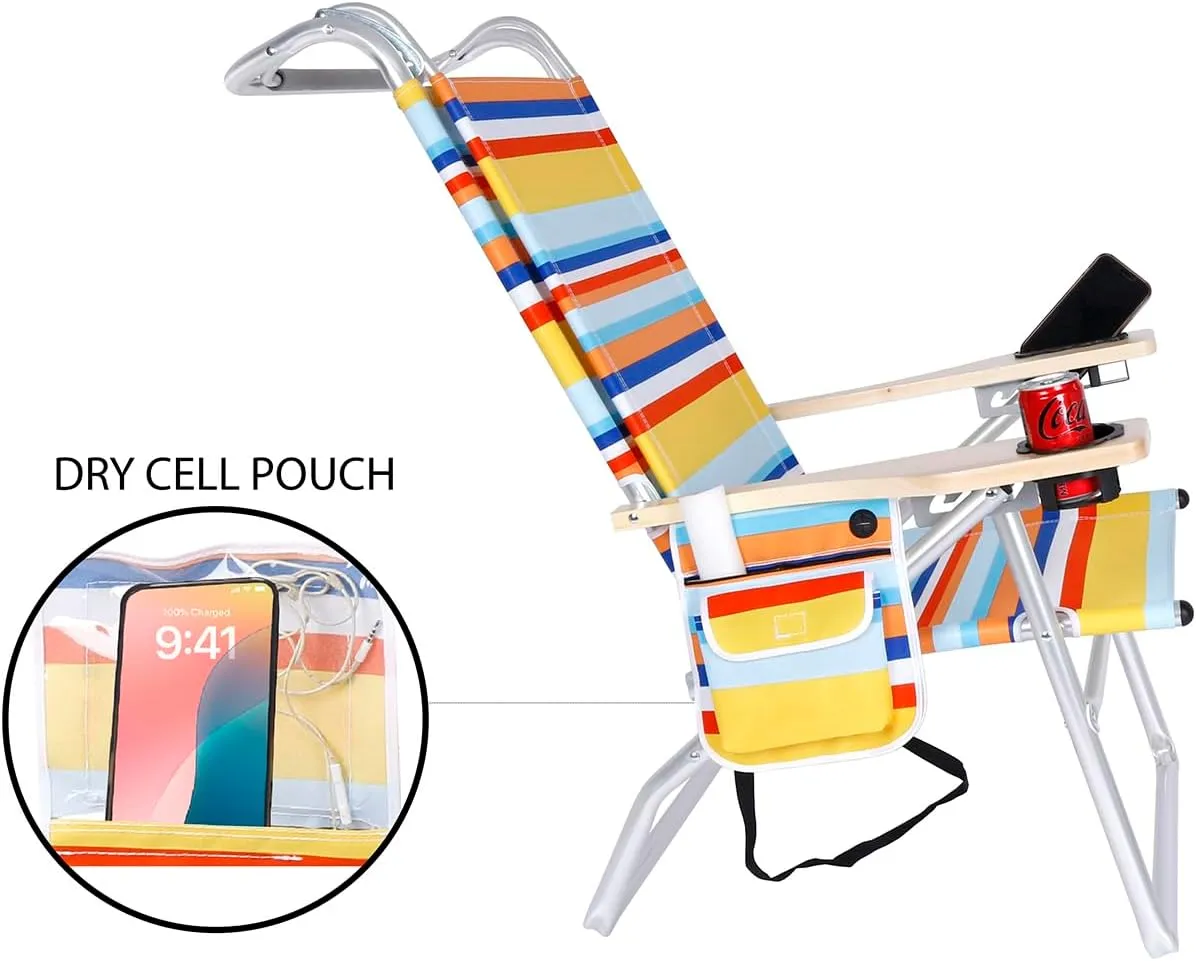 Deluxe 4 Reclining Positions Lightweight High Aluminum Beach Chair with Canopy Shade for Adults, Drink Holder, Storage Pouch