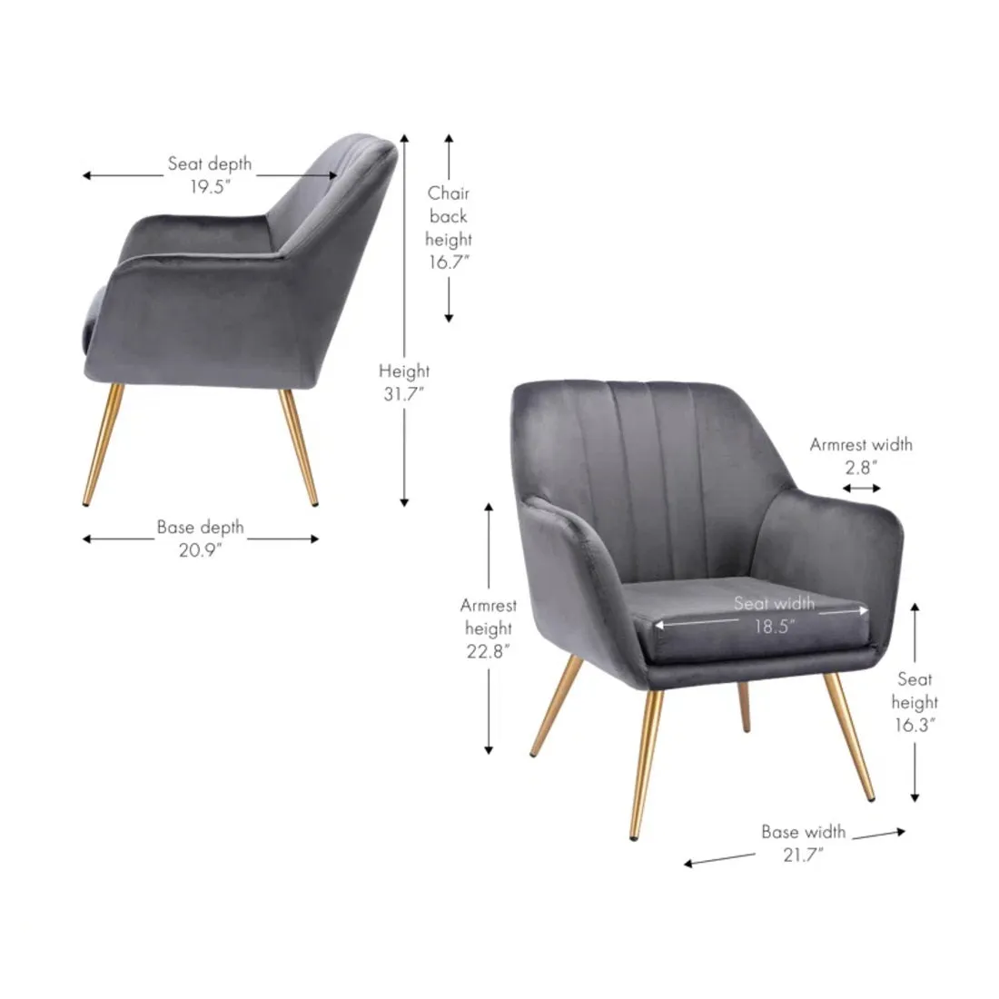 Dense Padded Bright Grey Comfy Velvet Accent Chair