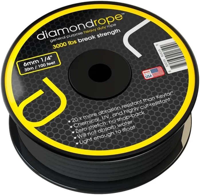 diamondrope – General Purpose Utility Rope/Cord | Ultra-Durable, High-Strength, USA-Made Rope (1/4 Inch, 100, Feet)