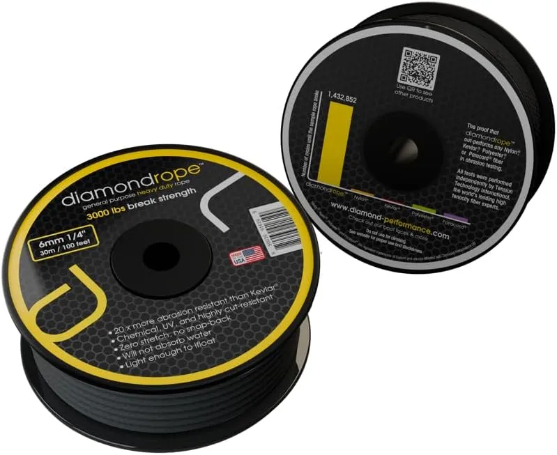 diamondrope – General Purpose Utility Rope/Cord | Ultra-Durable, High-Strength, USA-Made Rope (1/4 Inch, 100, Feet)