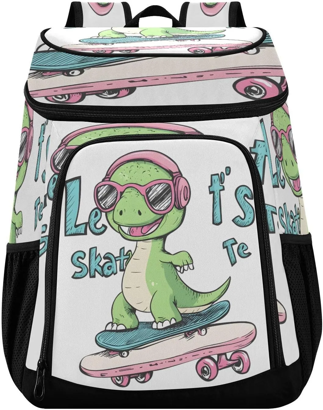 Dinosaurs Playing Skateboarding Cooler Backpack Leakproof Insulated Backpack 30 Cans Lunch Backpack Cooler for Work Beach Hiking Sports Competitions