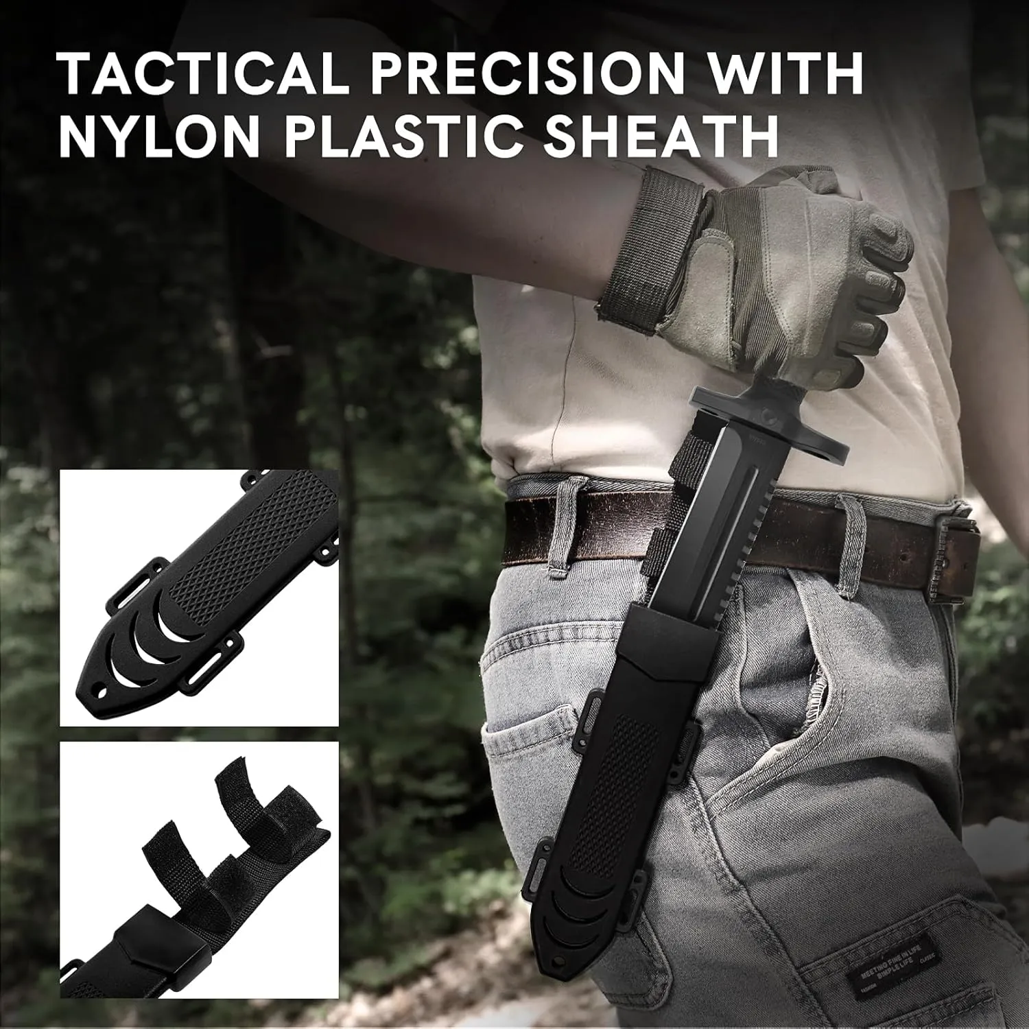 Dispatch Fixed Blade Hunting Knife with Sheath, 12-inch Survival Knives for Men Tactical Bowie Knife with Non-Slip Handle for Bushcraft, Outdoor Camping