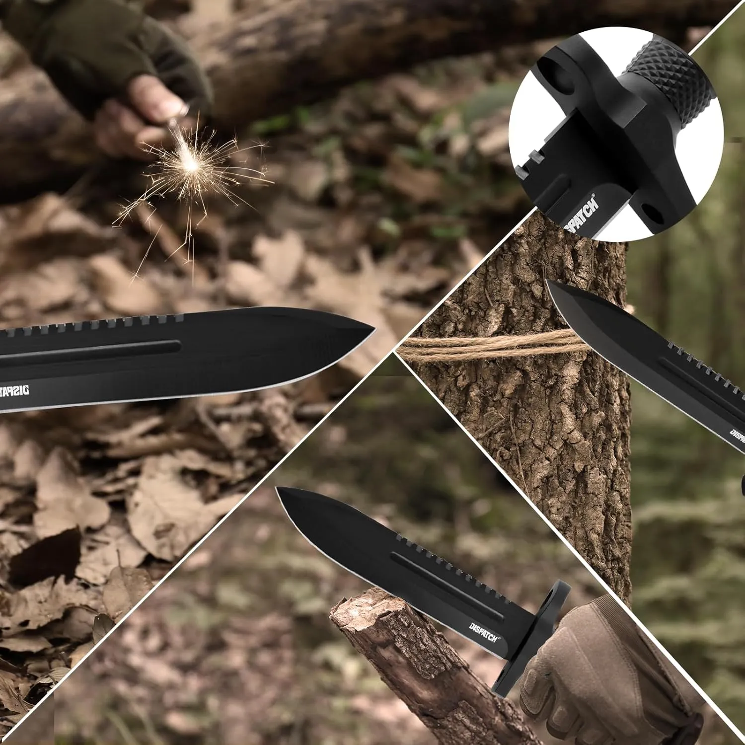 Dispatch Fixed Blade Hunting Knife with Sheath, 12-inch Survival Knives for Men Tactical Bowie Knife with Non-Slip Handle for Bushcraft, Outdoor Camping