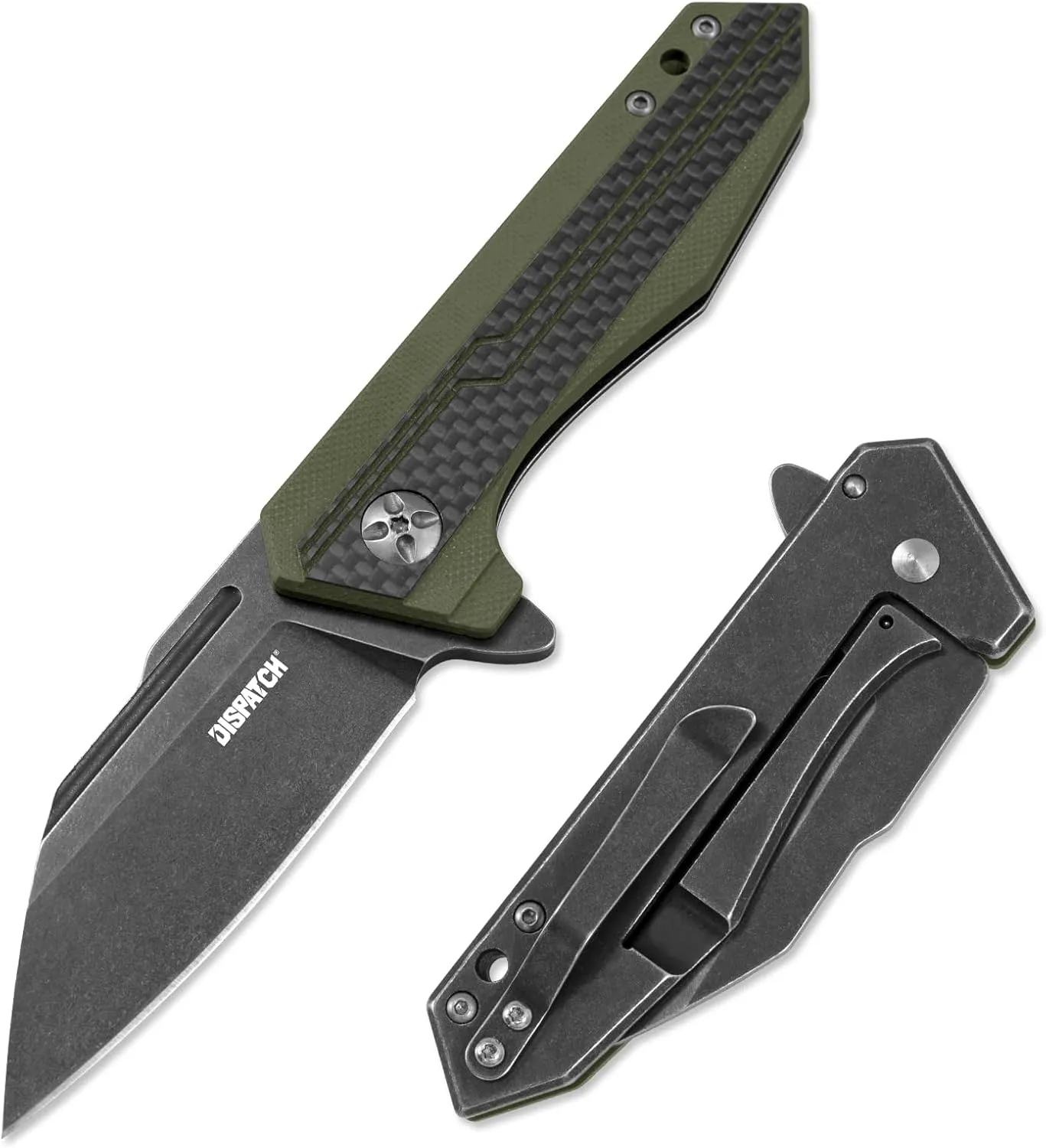 Dispatch Tactical Pocket Knife with Clip, 2.83 Inch 8Cr13MoV Reverse Tanto Blade with Carbon Fiber and G10 Handle, EDC Folding Pocket Knife for Men Women Flipper Pocketknife