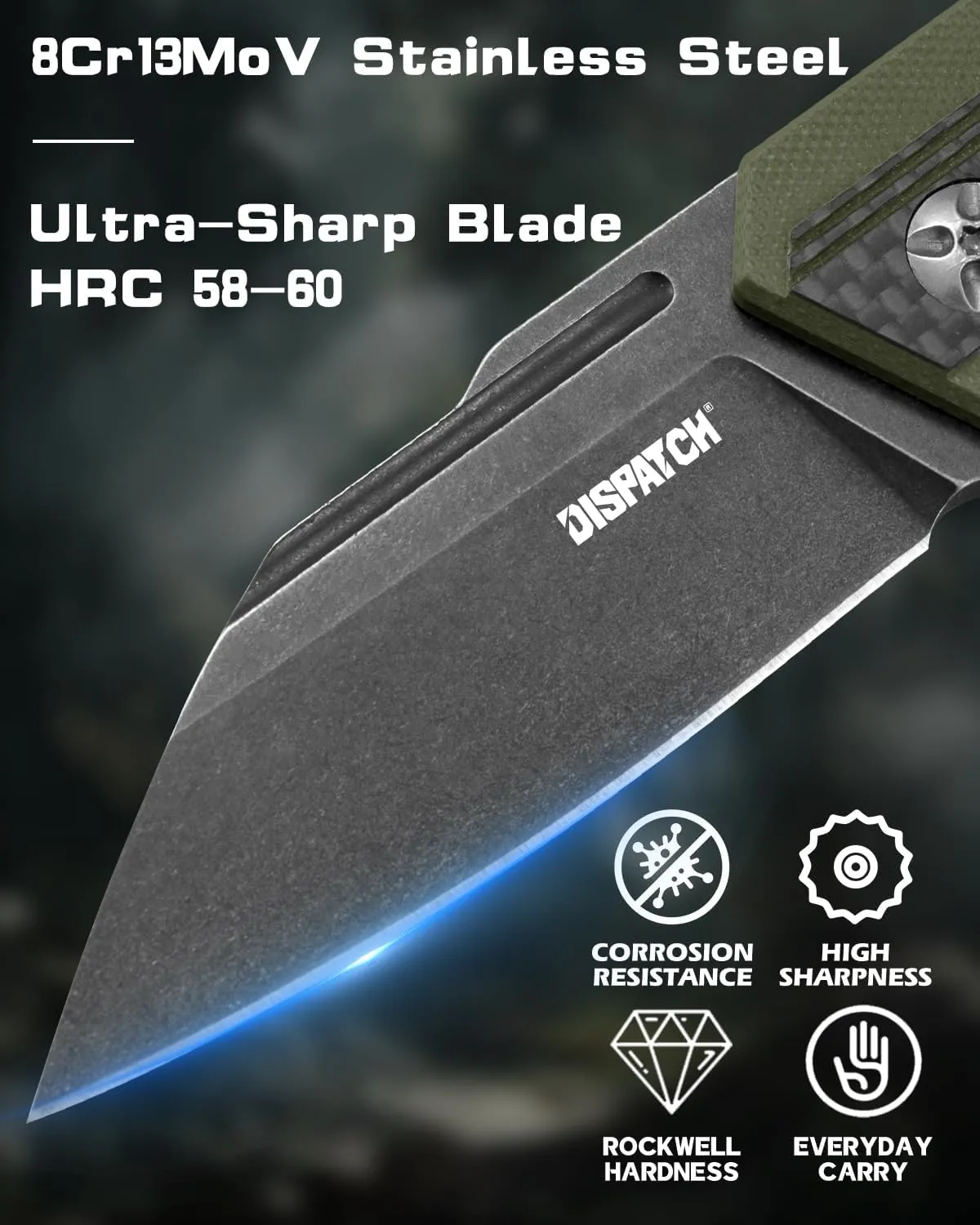 Dispatch Tactical Pocket Knife with Clip, 2.83 Inch 8Cr13MoV Reverse Tanto Blade with Carbon Fiber and G10 Handle, EDC Folding Pocket Knife for Men Women Flipper Pocketknife