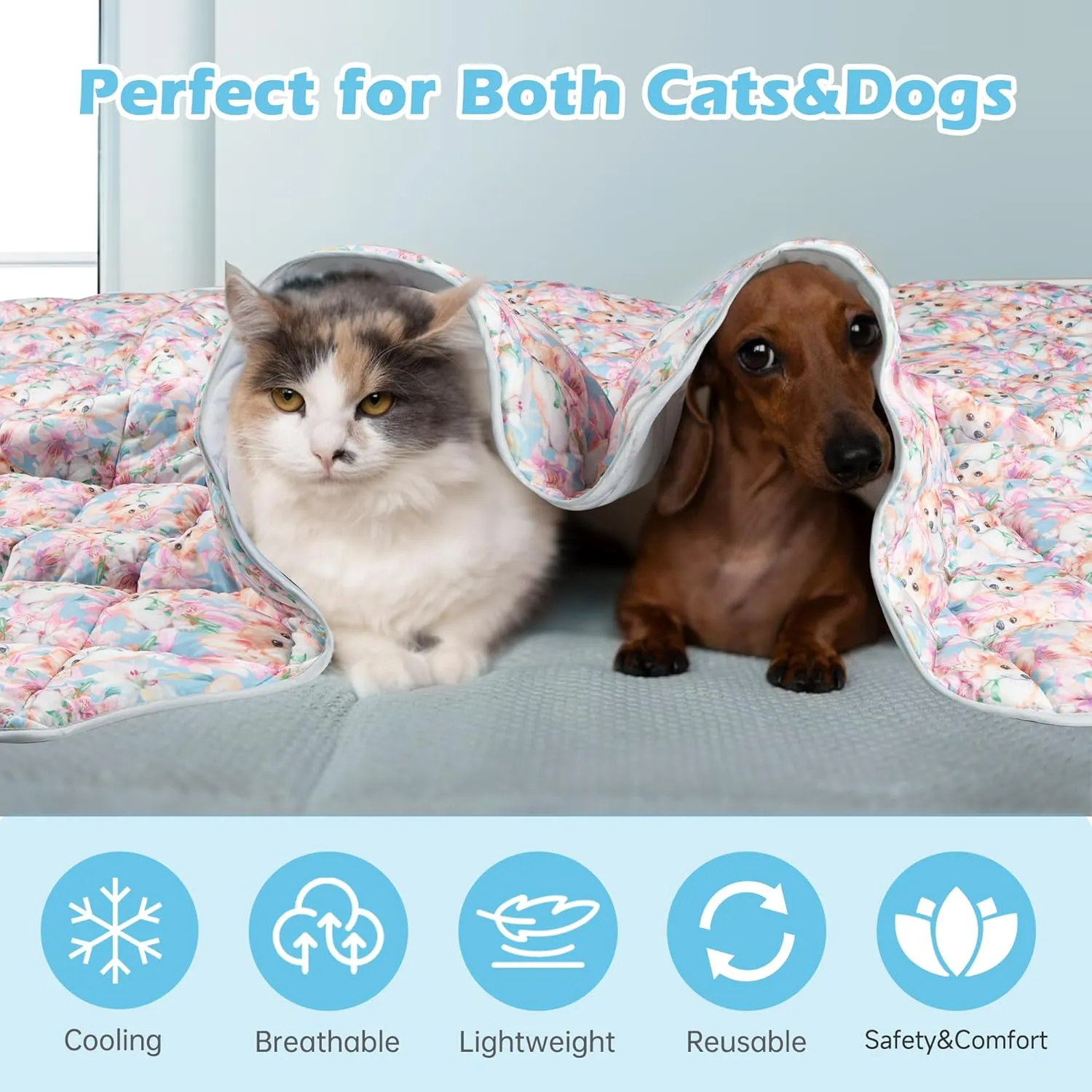 Dog Cooling Mat, Cat Self Cool Ice Pads,Lightweight Pet Pad Blanket Bed Cover,Puppies Summer Cool Tech Fabric,Washable Dog Sleeping Mat for Home & Outdoor,Keep Cooling for Pets