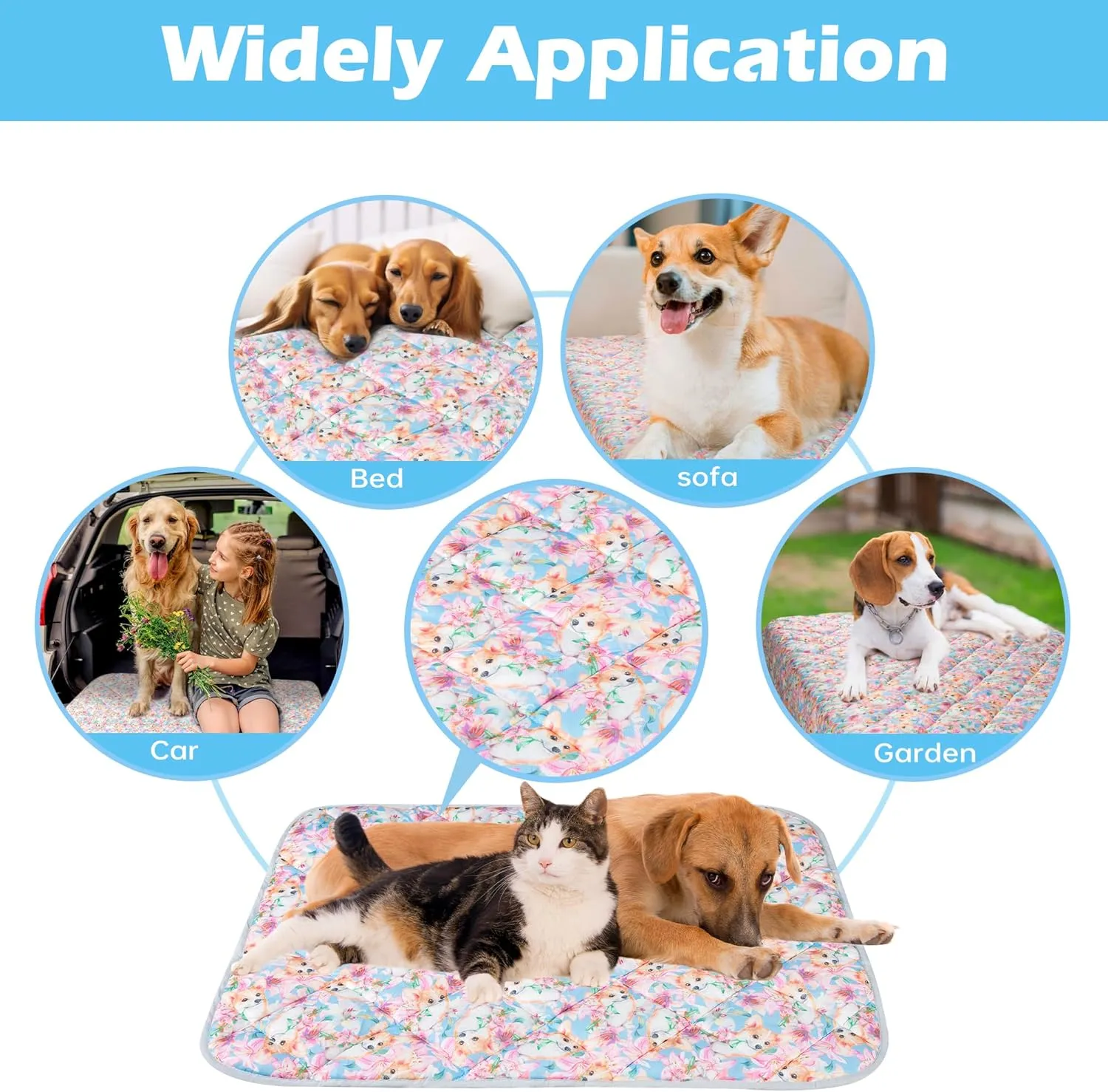 Dog Cooling Mat, Cat Self Cool Ice Pads,Lightweight Pet Pad Blanket Bed Cover,Puppies Summer Cool Tech Fabric,Washable Dog Sleeping Mat for Home & Outdoor,Keep Cooling for Pets