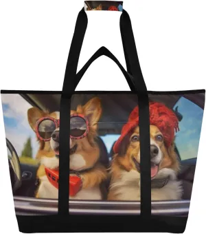 Dog Reusable Insulated Cooler Bag with Ice Pack Compartment - Large 47L Waterproof Thermal Grocery Tote for Picnic Beach Camping Lunch Storage