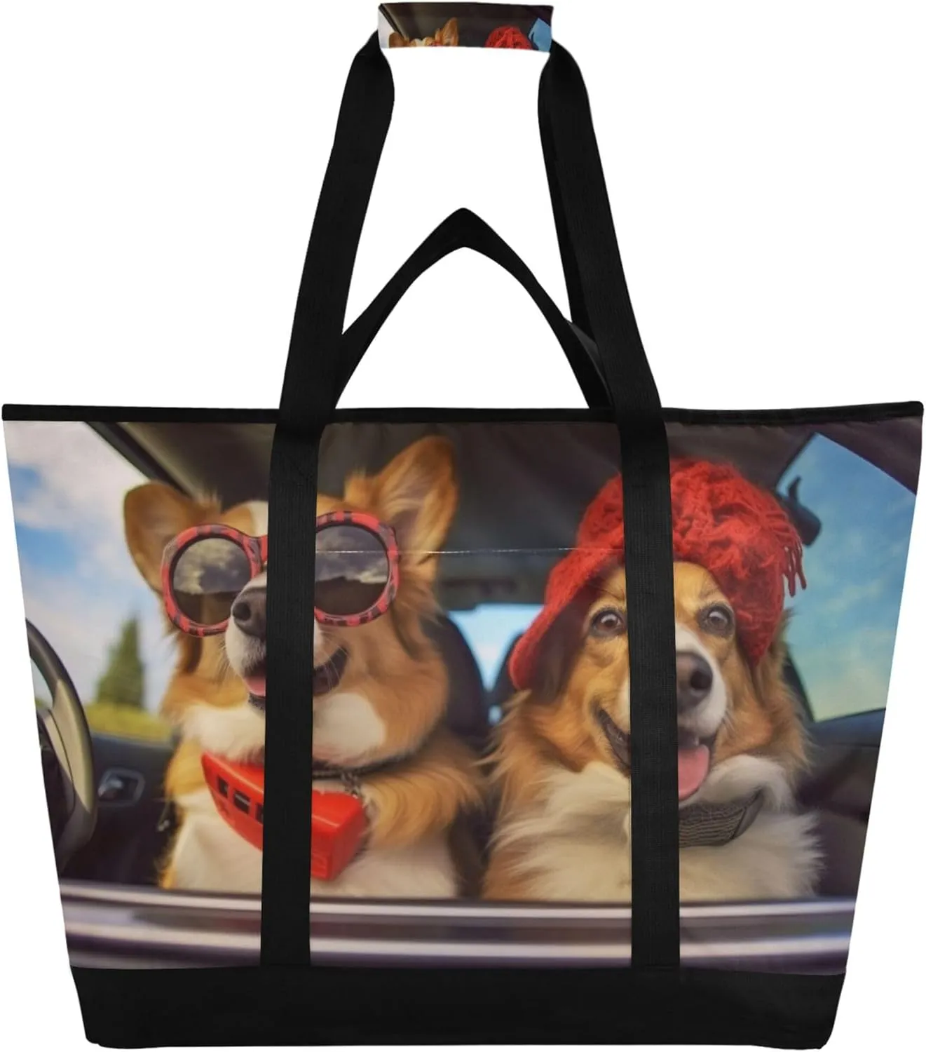 Dog Reusable Insulated Cooler Bag with Ice Pack Compartment - Large 47L Waterproof Thermal Grocery Tote for Picnic Beach Camping Lunch Storage