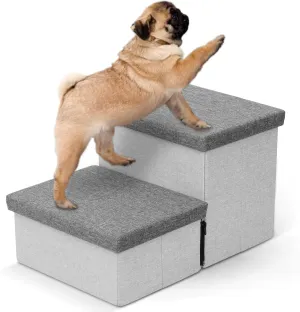 Dog Stairs with Storage, Foldable Dog Steps for Small Dogs, 2 Tiers Non-Slip Pet Stairs for High Beds Or Couch and Sofa, Hold up to 50 lbs Pet Doggy Cat