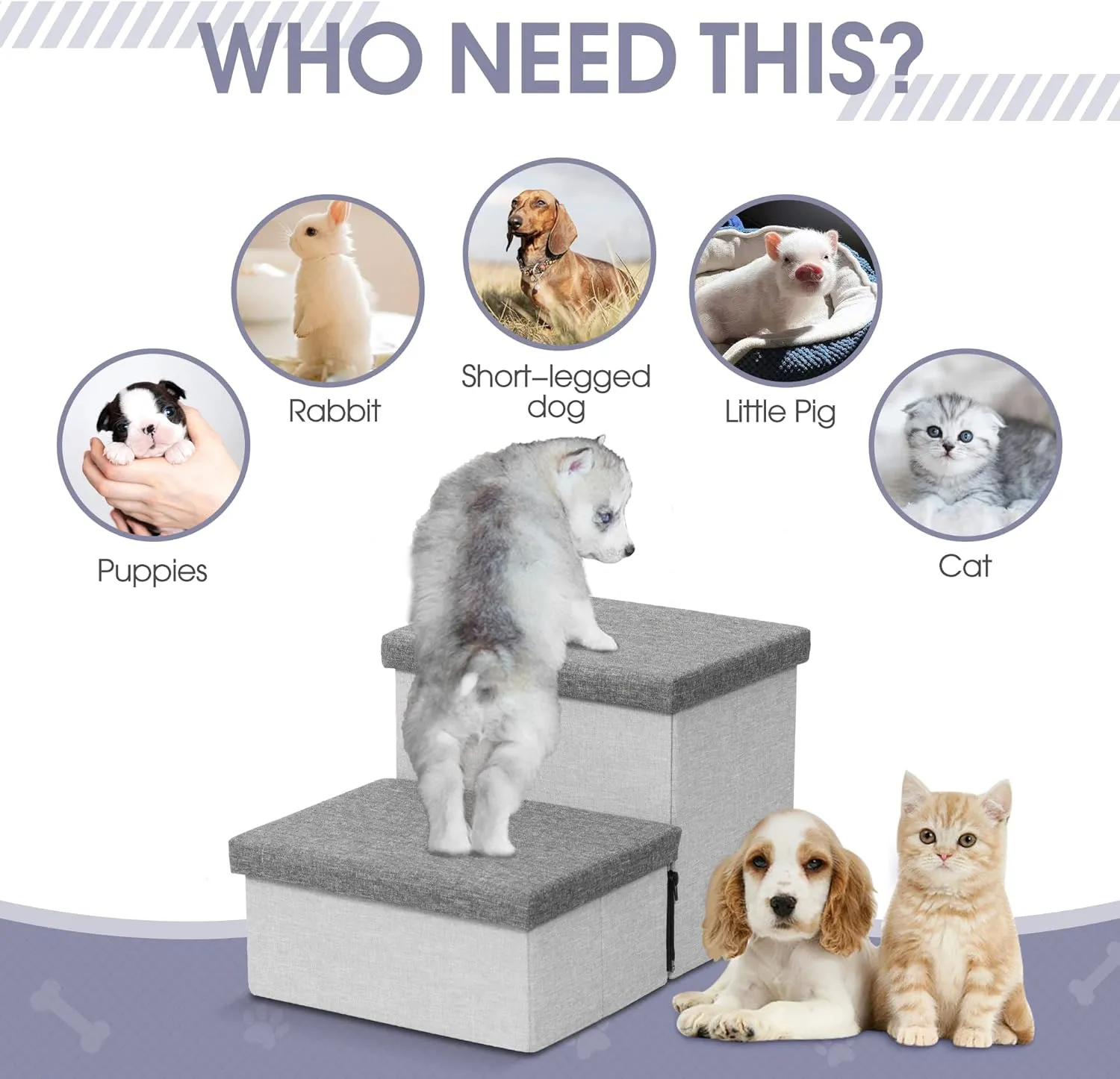 Dog Stairs with Storage, Foldable Dog Steps for Small Dogs, 2 Tiers Non-Slip Pet Stairs for High Beds Or Couch and Sofa, Hold up to 50 lbs Pet Doggy Cat
