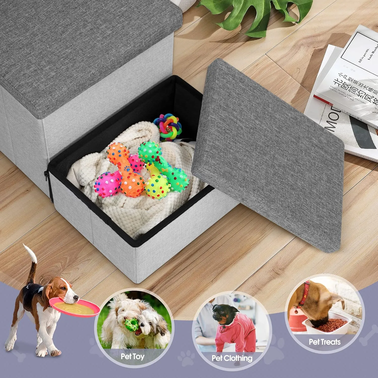 Dog Stairs with Storage, Foldable Dog Steps for Small Dogs, 2 Tiers Non-Slip Pet Stairs for High Beds Or Couch and Sofa, Hold up to 50 lbs Pet Doggy Cat