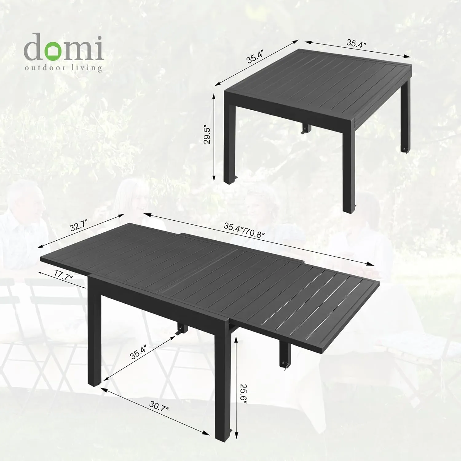 Domi Patio Dining Expandable Table, Metal Aluminum Outdoor Table for 4-6 Person Rectangular Table for Garden Lawn Porch Bistro