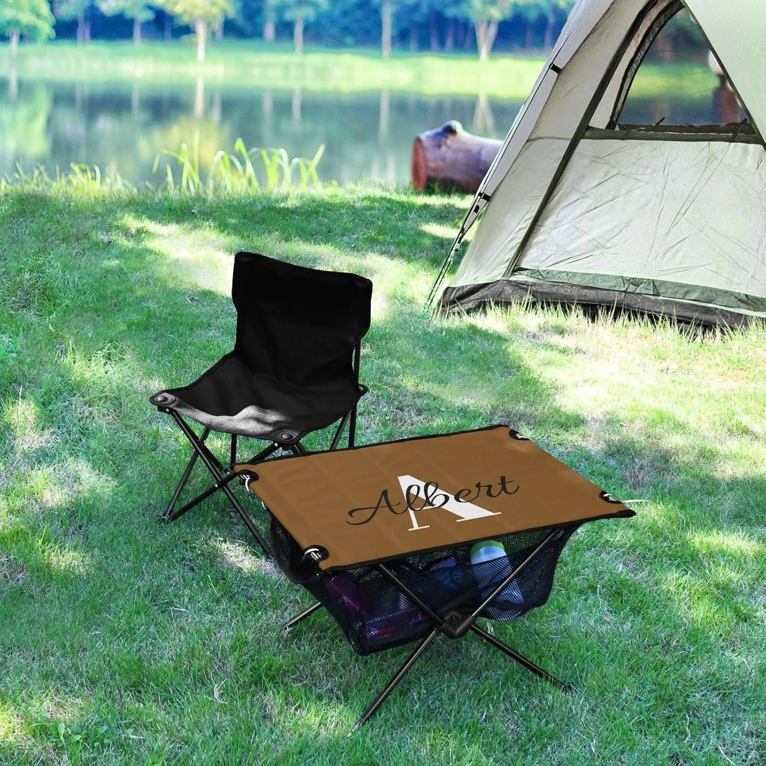 DOMIKING Brown Custom Portable Camping Table Personalized Folding Picnic Tables Beach Table for Cooking Hiking Fishing 23.6 * 15.7 * 15 in
