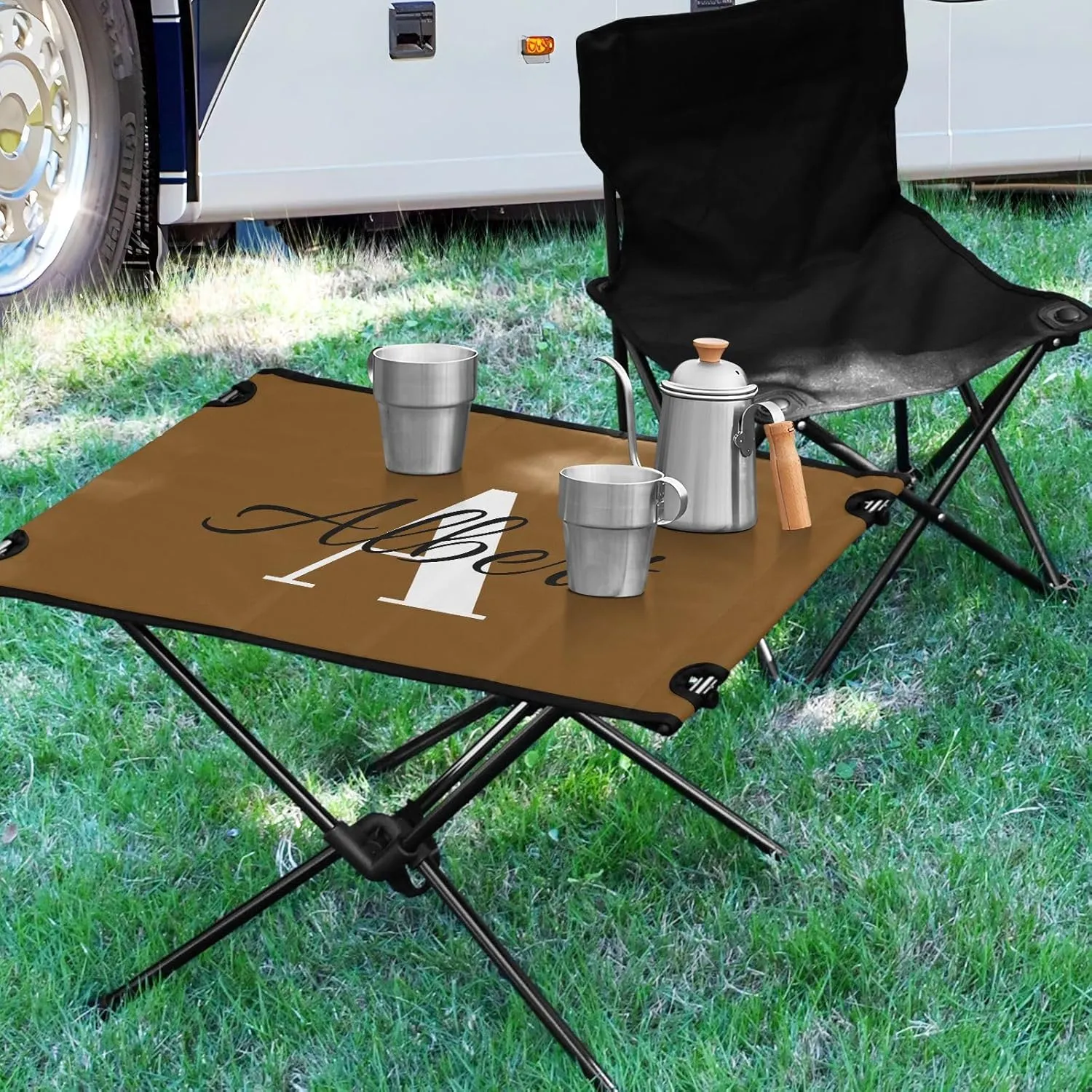 DOMIKING Brown Custom Portable Camping Table Personalized Folding Picnic Tables Beach Table for Cooking Hiking Fishing 23.6 * 15.7 * 15 in