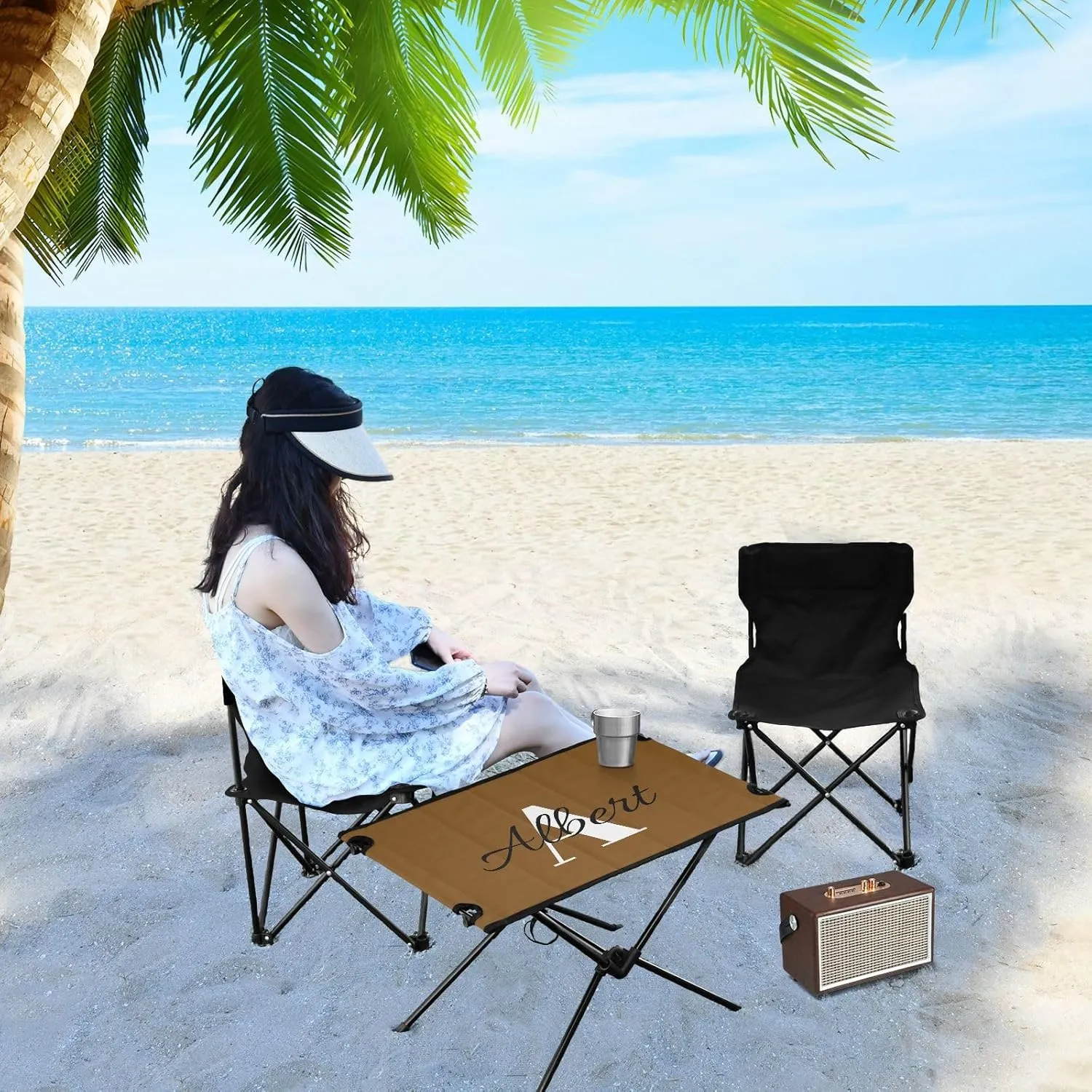 DOMIKING Brown Custom Portable Camping Table Personalized Folding Picnic Tables Beach Table for Cooking Hiking Fishing 23.6 * 15.7 * 15 in