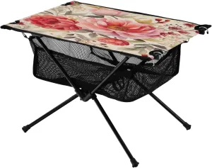 Doodle Flower and Leaf Pattern Portable Camping Table,Outdoor Folding Table,Beach Table,Suitable for Camping,Hiking,Picnic