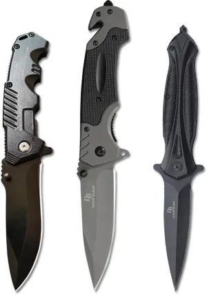 DOOM BLADE 3Piece Set Pocket Folding Knives,440C Stainless Steel Blade,Liner Lock,Tactical Camping Folding Knives Belt Clip,Lightweight,Womens Dad Father Gift,For Outdoor, Hunting, Fishing ,Camping (Type-3)
