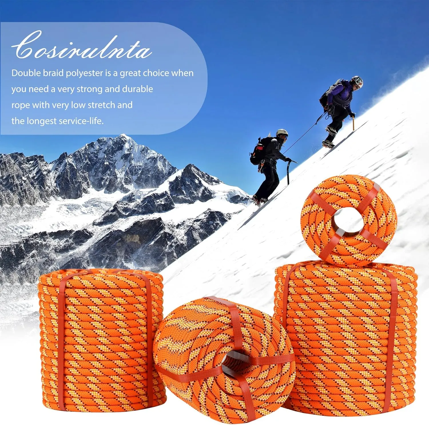 Double Braid Arborist Rope Orange(1/2 in x 200 ft) Arborist Rigging Polyester Rope - 48 Strand Rope Swing for Tree Bull Rope for Outdoor, Climbing, Swing, Sailing