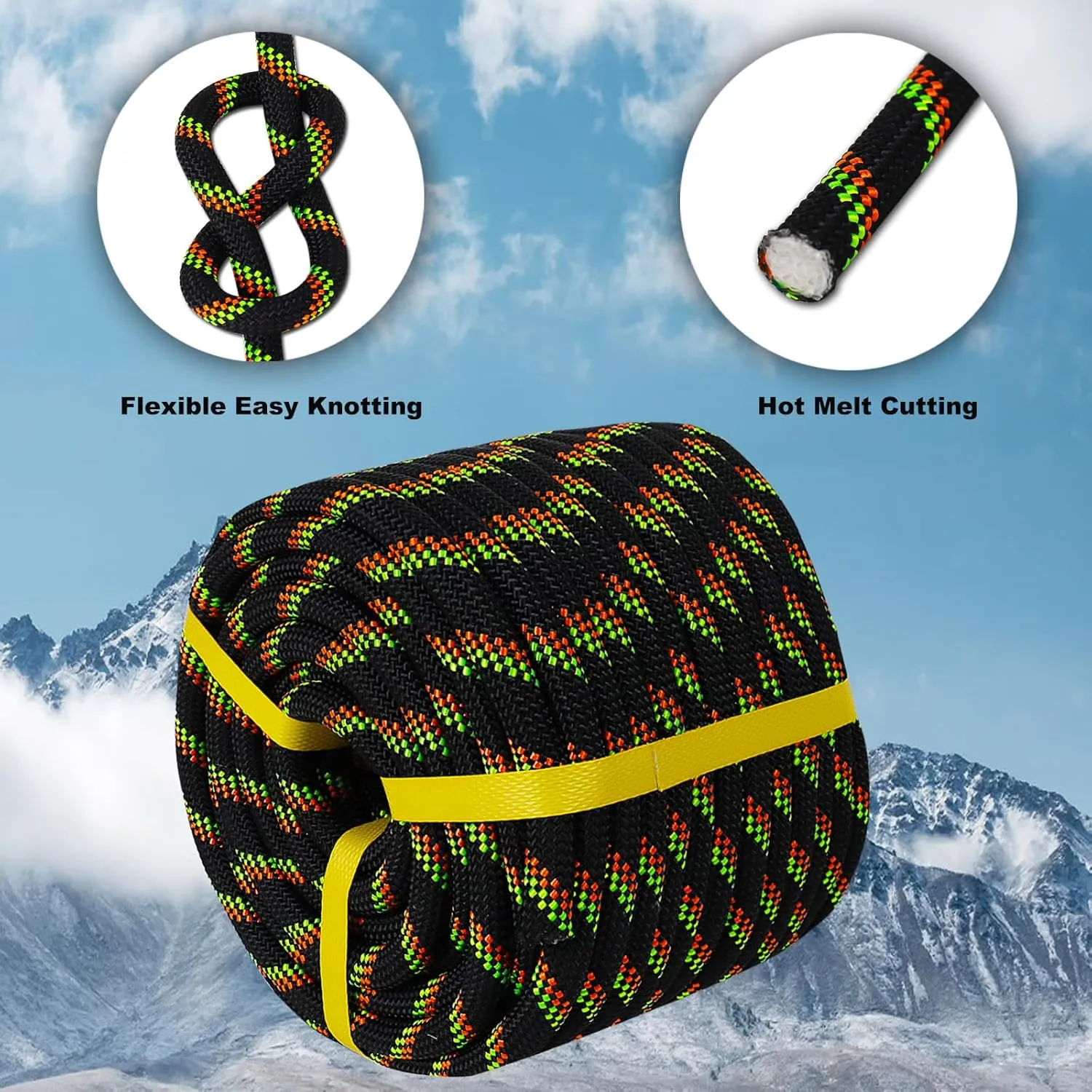 Double Braided Arborist Rope - 1/2 Inch x 100 Feet Polyester High Strength Climbing Rope for Tree Work, Halyard, Sailing (Black/Green/Orange)