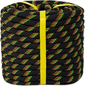Double Braided Arborist Rope - 1/2 Inch x 100 Feet Polyester High Strength Climbing Rope for Tree Work, Halyard, Sailing (Black/Green/Orange)