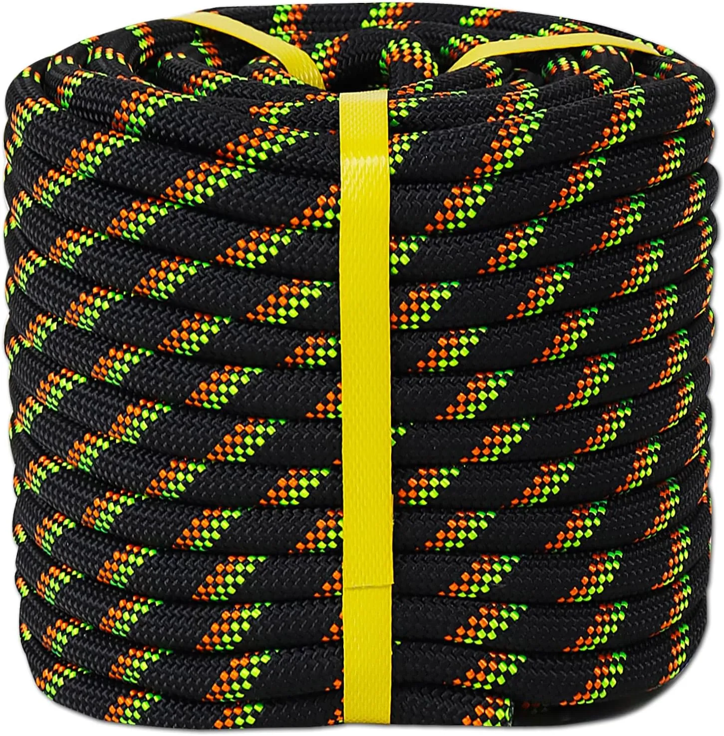Double Braided Arborist Rope - 1/2 Inch x 100 Feet Polyester High Strength Climbing Rope for Tree Work, Halyard, Sailing (Black/Green/Orange)
