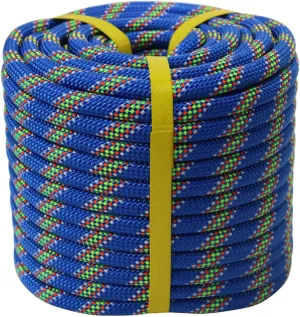 Double Braided Arborist Rope - 1/2 Inch x 100 Feet Polyester High Strength Climbing Rope for Tree Work, Halyard, Sailing (Blue)