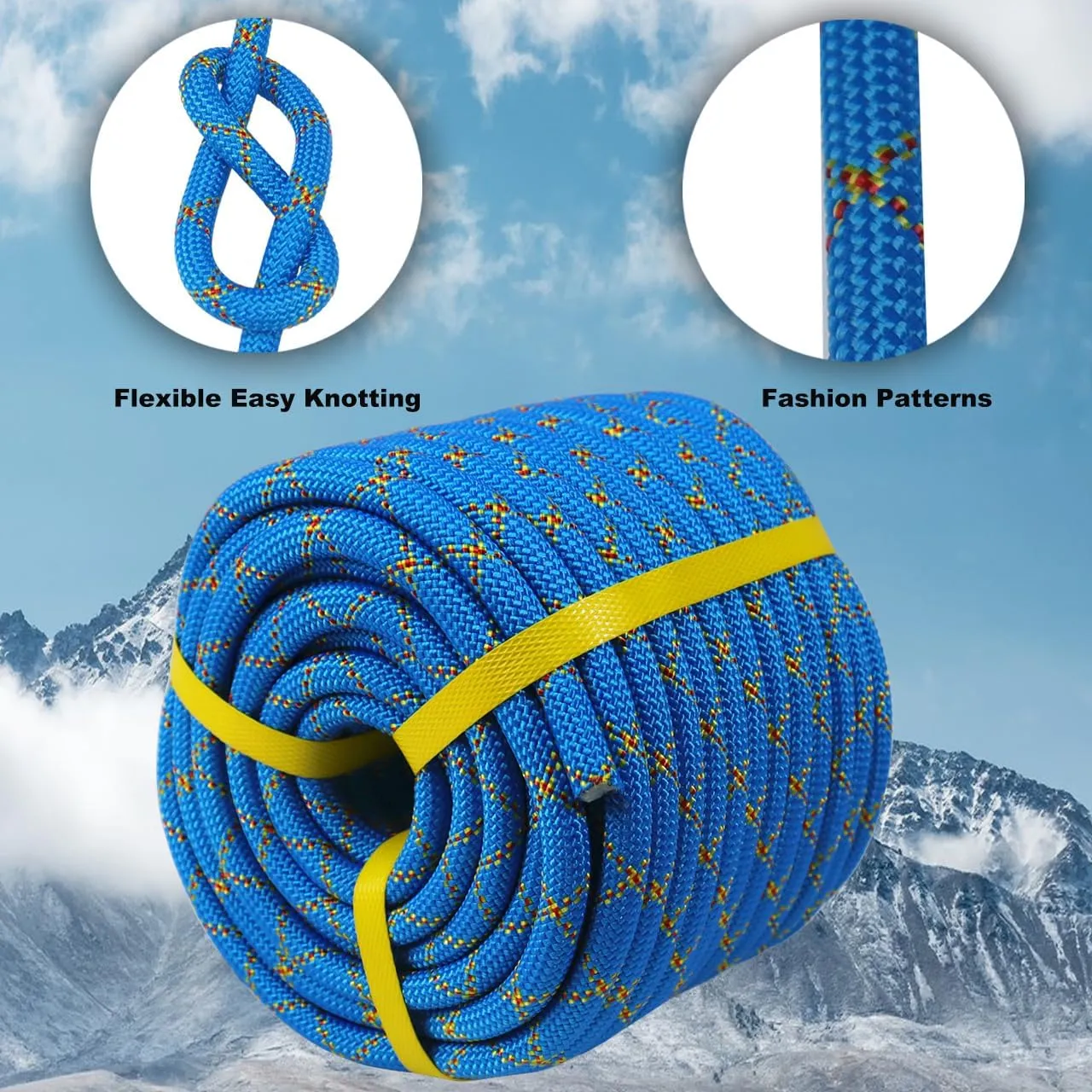 Double Braided Arborist Rope - 1/2 Inch x 100 Feet Polyester High Strength Climbing Rope for Tree Work, Halyard, Sailing (Blue/Red/Yellow)