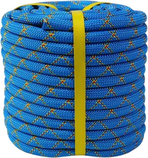 Double Braided Arborist Rope - 1/2 Inch x 100 Feet Polyester High Strength Climbing Rope for Tree Work, Halyard, Sailing (Blue/Red/Yellow)