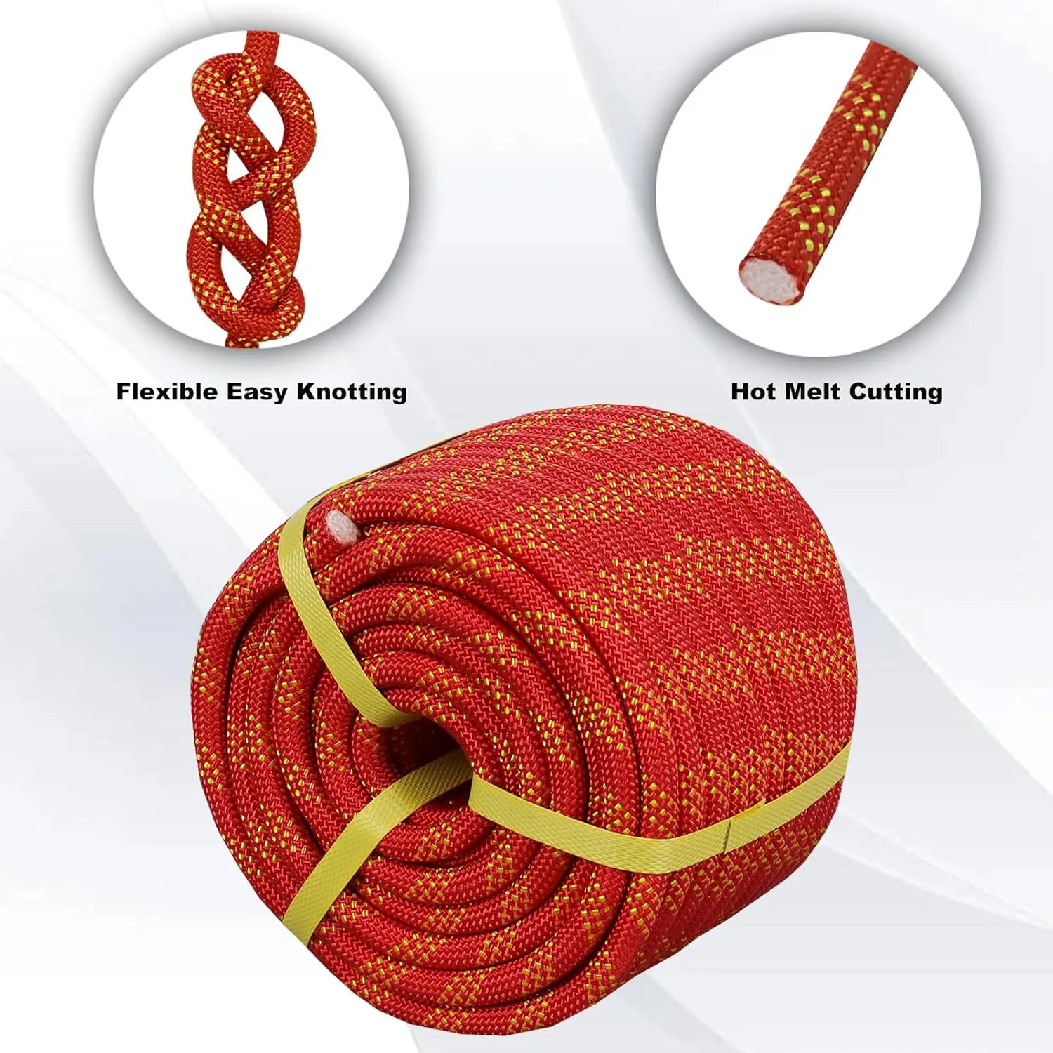 Double Braided Arborist Rope - 1/2 Inch x 100 Feet Polyester High Strength Climbing Rope for Tree Work, Halyard, Sailing (Red/Yellow)