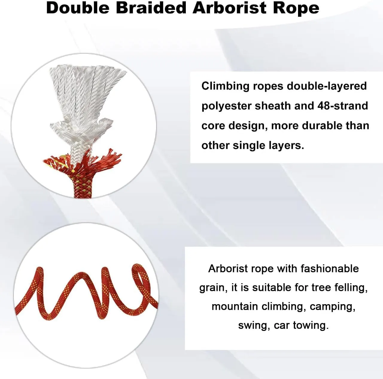 Double Braided Arborist Rope - 1/2 Inch x 100 Feet Polyester High Strength Climbing Rope for Tree Work, Halyard, Sailing (Red/Yellow)