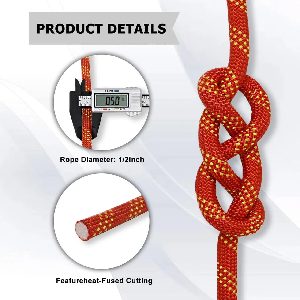 Double Braided Arborist Rope - 1/2 Inch x 100 Feet Polyester High Strength Climbing Rope for Tree Work, Halyard, Sailing (Red/Yellow)