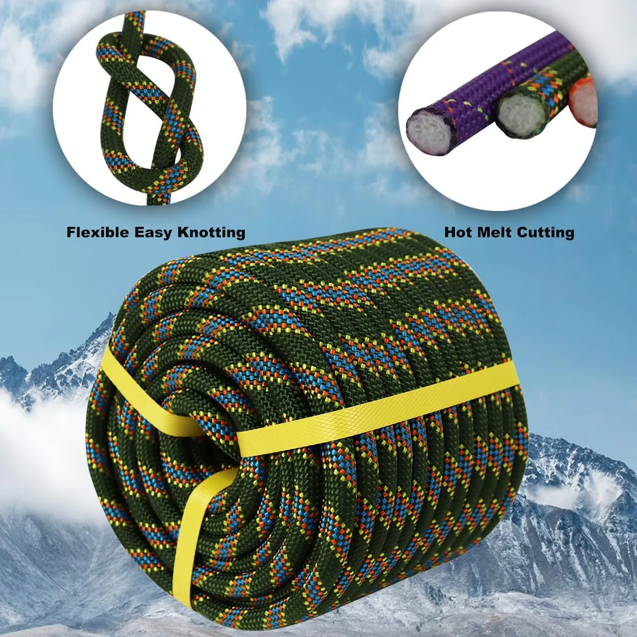 Double Braided Arborist Rope - 1/2 Inch x 100 Feet Polyester Rope - High Strength Climbing Rope for Tree Work, Halyard, Sailing (ArmyGreen/Blue)
