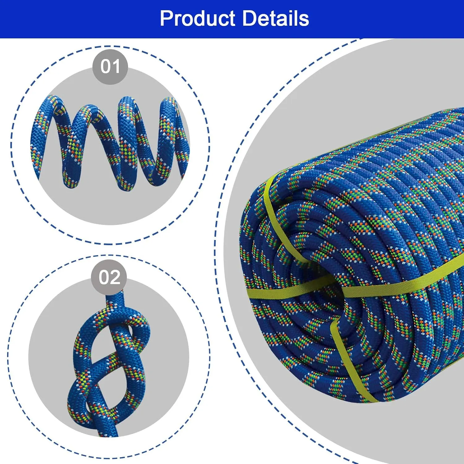 Double Braided Arborist Rope - 3/4 Inch x 100 Feet - High Strength Polyester Outdoor Climbing Rope for Tree Work, Nautical, Halyard, Sailing (Blue)