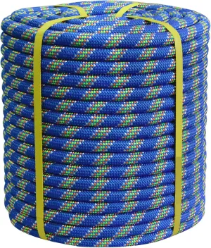 Double Braided Arborist Rope - 3/4 Inch x 100 Feet - High Strength Polyester Outdoor Climbing Rope for Tree Work, Nautical, Halyard, Sailing (Blue)