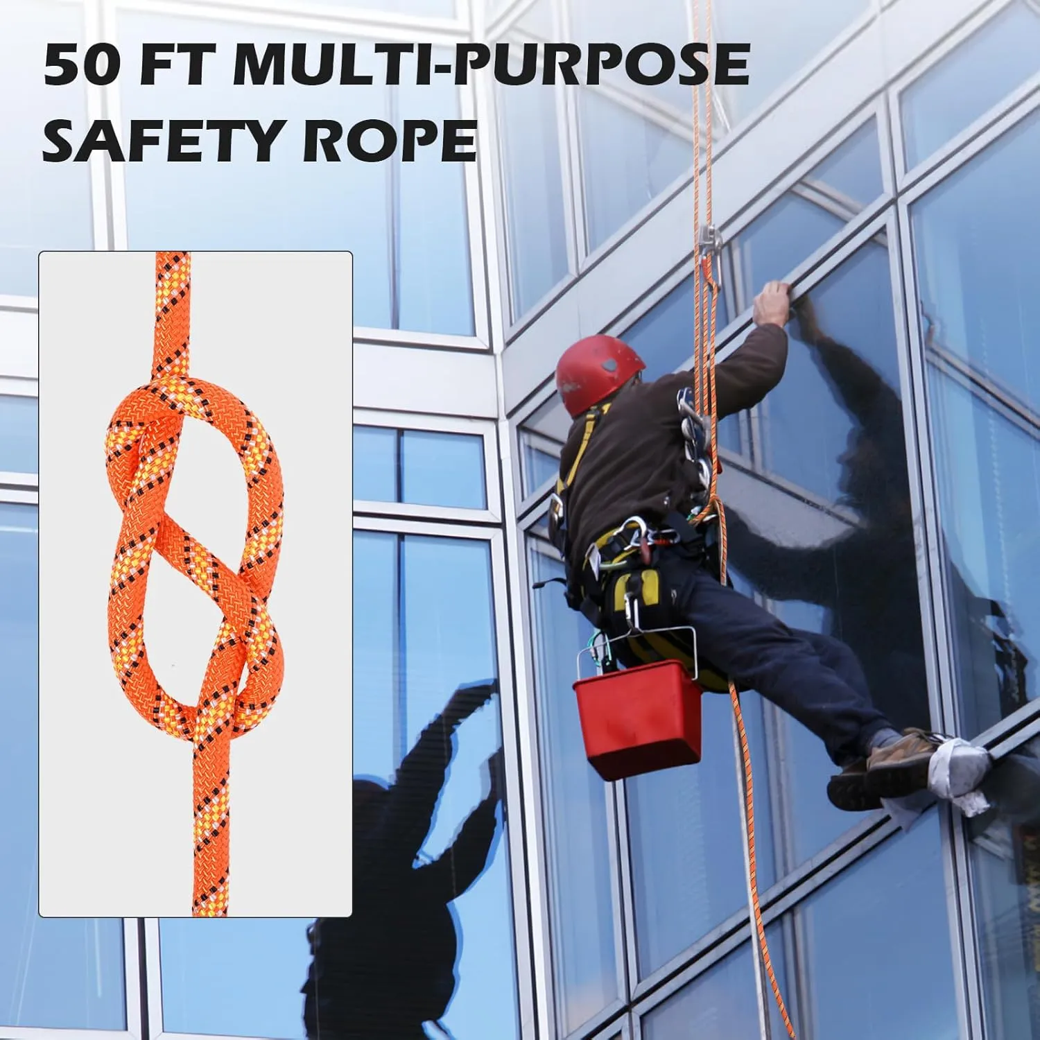 Double Braided Polyester Rope (1/2 in x 50 ft), High Strength Outdoor Climbing Rope, Strong Arborist Ropes for Rock Hiking Camping Construction Climbing Swing Sailing, Orange