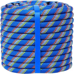 Double Braided Polyester Rope (1/2 Inch x 100 Feet) 48 Strands Strong Arborist Rope Climbing for Tree Work Pulling Swing Sailing, Blue