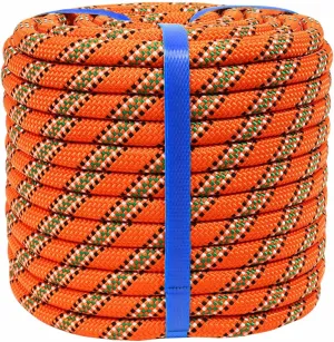 Double Braided Polyester Rope (1/2 Inch x 200 Feet) 48 Strands Strong Arborist Rope Climbing for Tree Work Pulling Swing Sailing, Orange