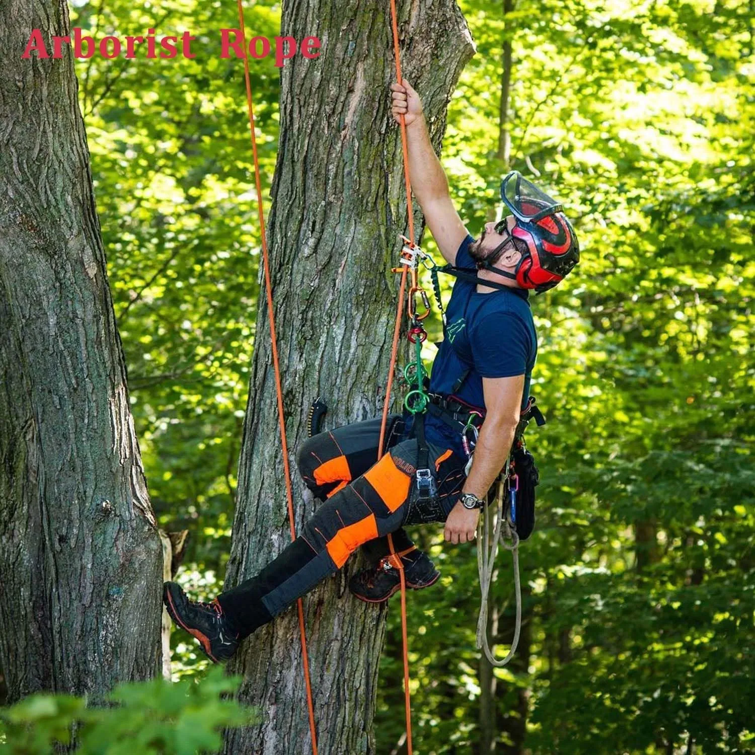 Double Braided Polyester Rope (1/2 Inch x 200 Feet) 48 Strands Strong Arborist Rope Climbing for Tree Work Pulling Swing Sailing, Orange