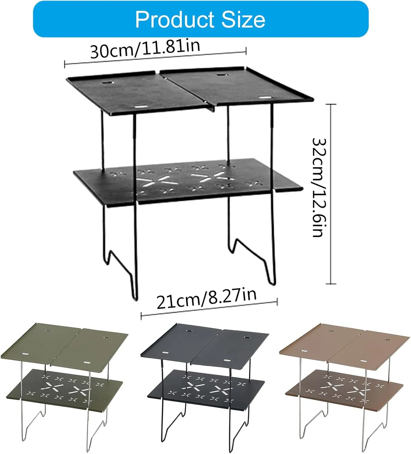 Double Deck Aluminum Plate Camping Table Easy to Outdoor Camp Table Foldable Travel Table for Picnics and Hiking