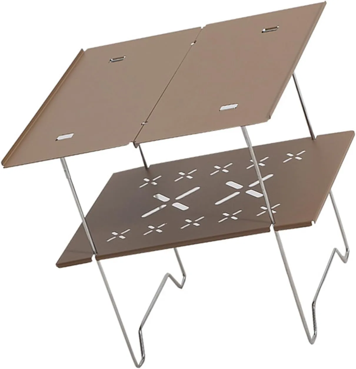 Double Deck Aluminum Plate Camping Table Easy to Outdoor Camp Table Foldable Travel Table for Picnics and Hiking