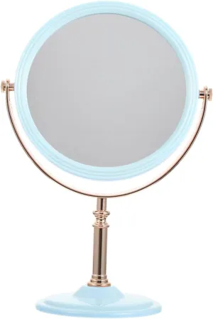 Double-Sided Rotating Vanity Mirror - Compact Desktop Cosmetic Mirror with Gold Plated Plastic Frame for Travel and Home Use Elegant Round Design for Easy Viewing