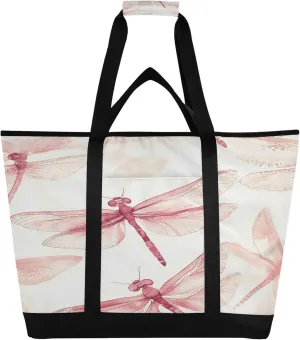 Dragonflies Reusable Insulated Cooler Bag with Ice Pack Compartment - Large 47L Waterproof Thermal Grocery Tote for Picnic Beach Camping Lunch Storage