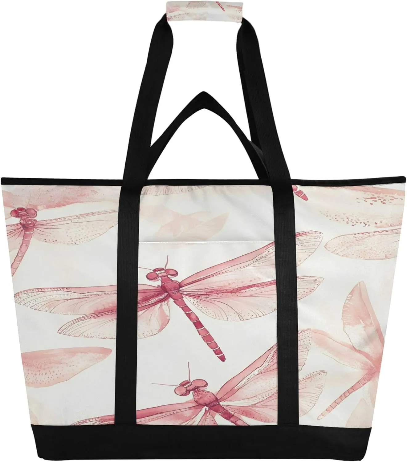 Dragonflies Reusable Insulated Cooler Bag with Ice Pack Compartment - Large 47L Waterproof Thermal Grocery Tote for Picnic Beach Camping Lunch Storage