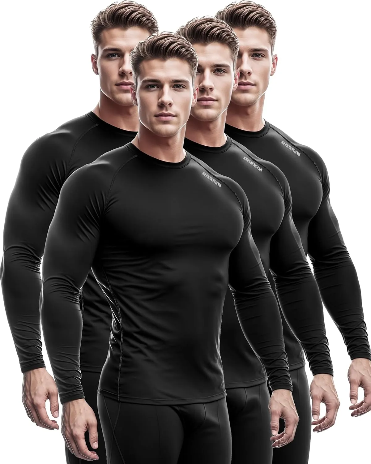 DRSKIN 4, 3, 2 or 1 Pack Men's Compression Shirts Top Long Sleeve Sports Baselayer Workout Running Athletic Active