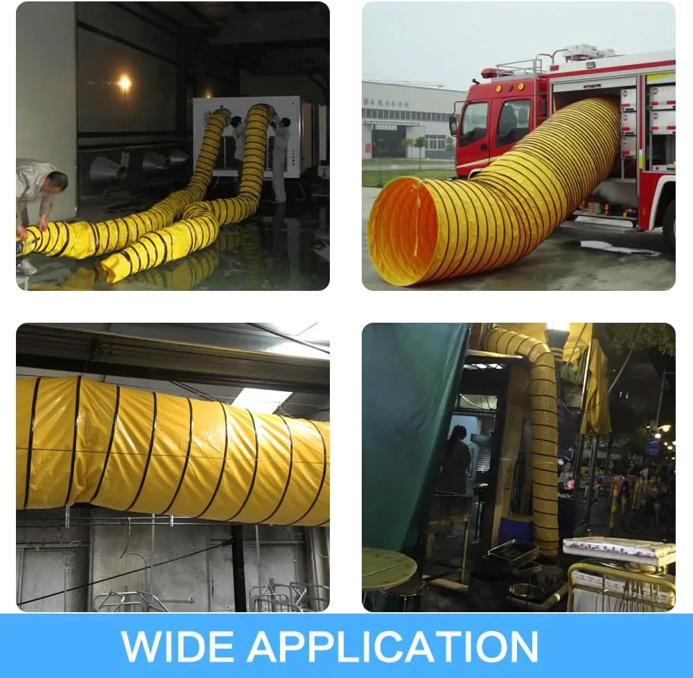 Ducting Hose PVC Flexible Duct Hosing with Adjustable Rope S Hook & Steel Support for Utility Blower Exhaust Fan (14''x16ft)